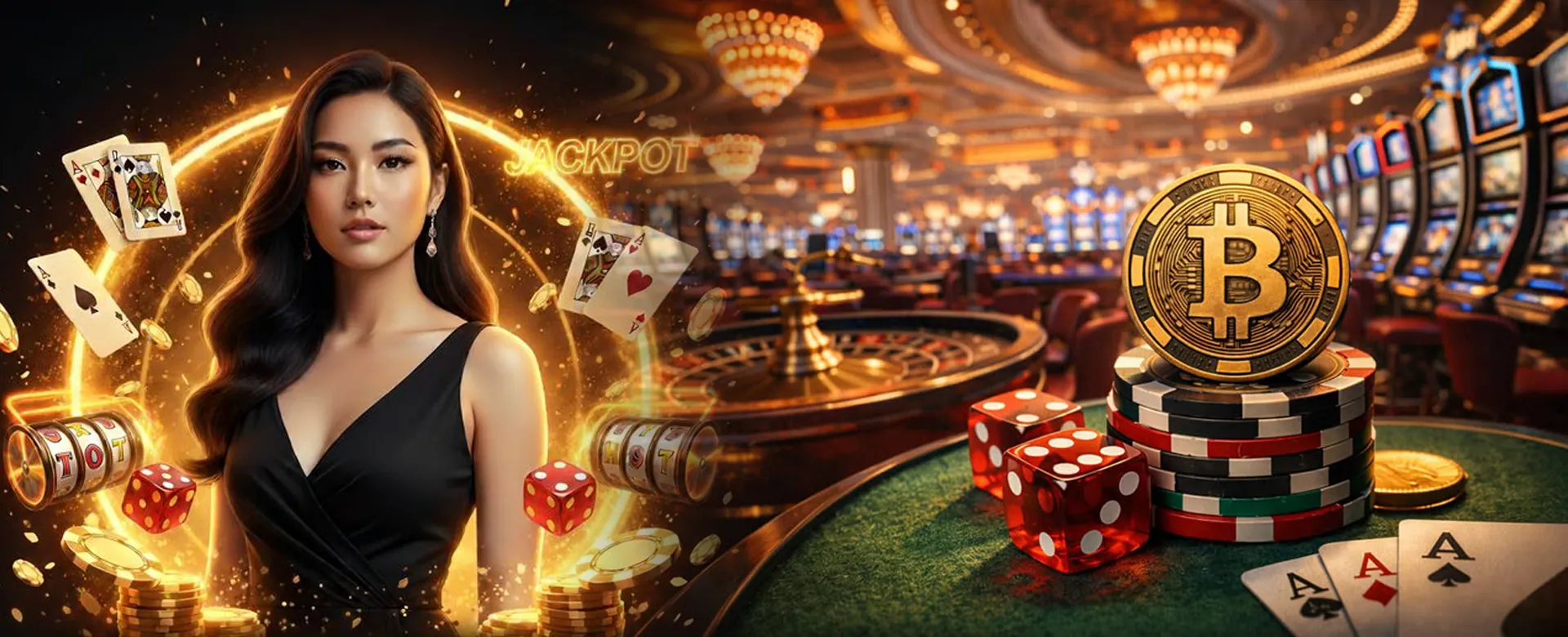 Dynamic background featuring casino elements and digital lights